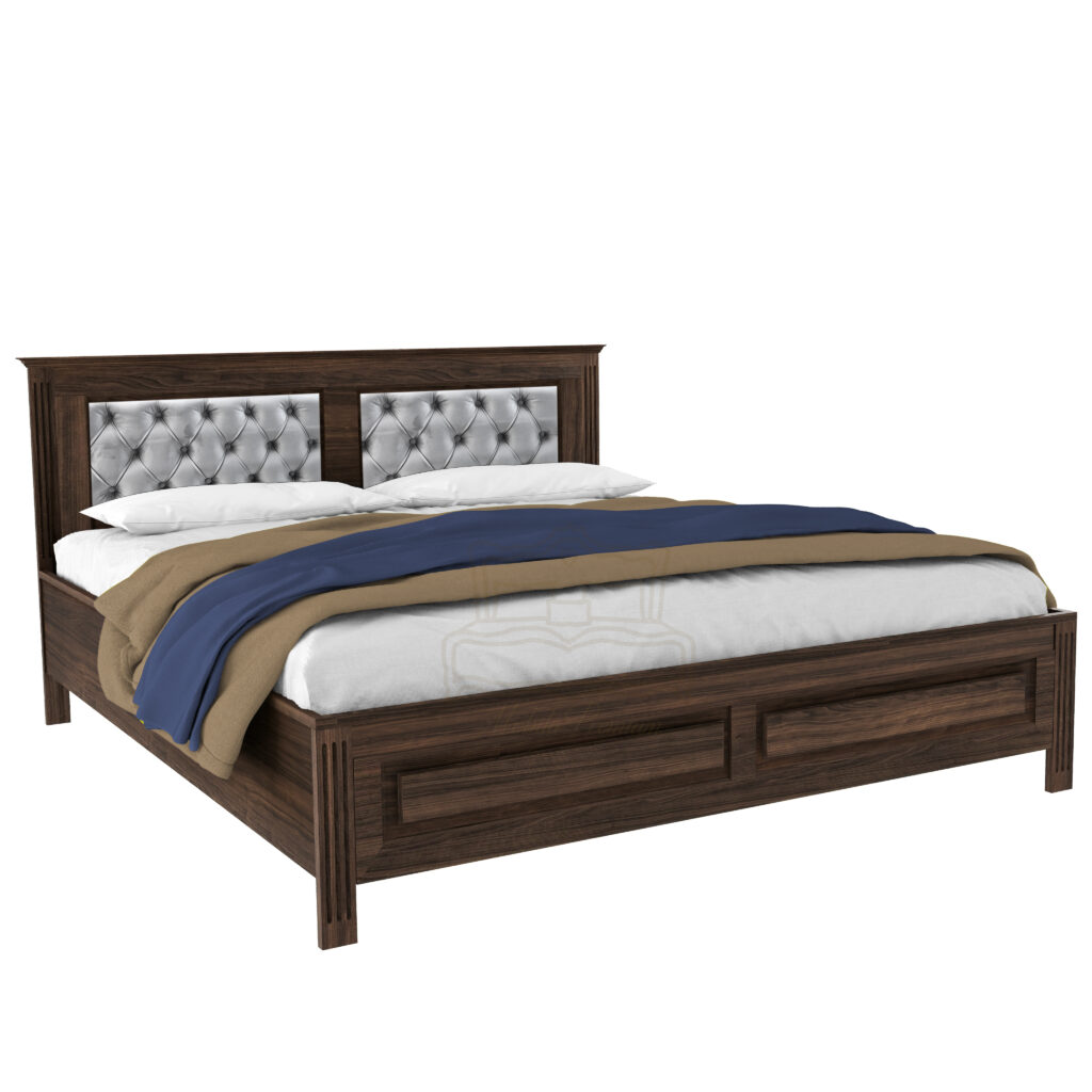 Choose a 140x200 wooden bed for your 6 style Padded Grey Bed Louis, solid lime wood