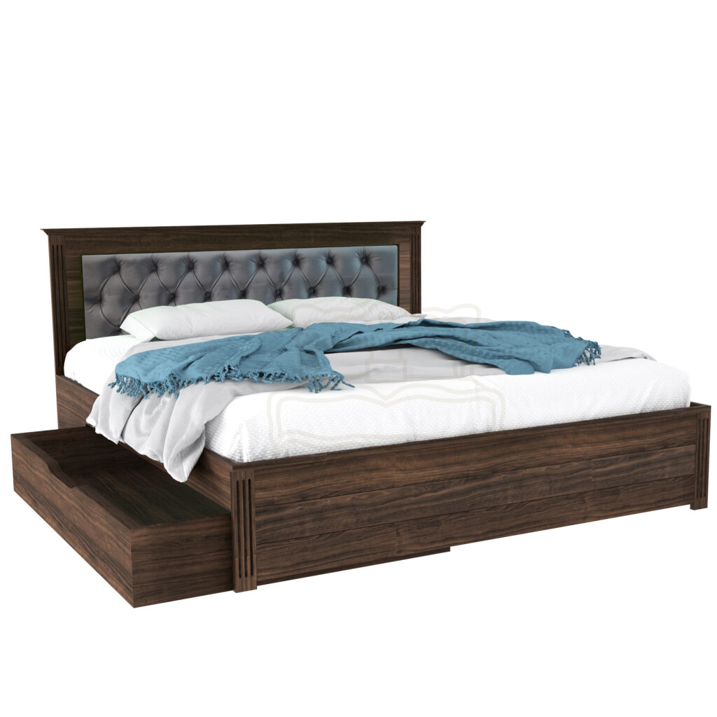 Real dimensions: the luxury of a wooden bed 180x200 7 Luigi dark blue padded blue, with drawer, solid lime wood