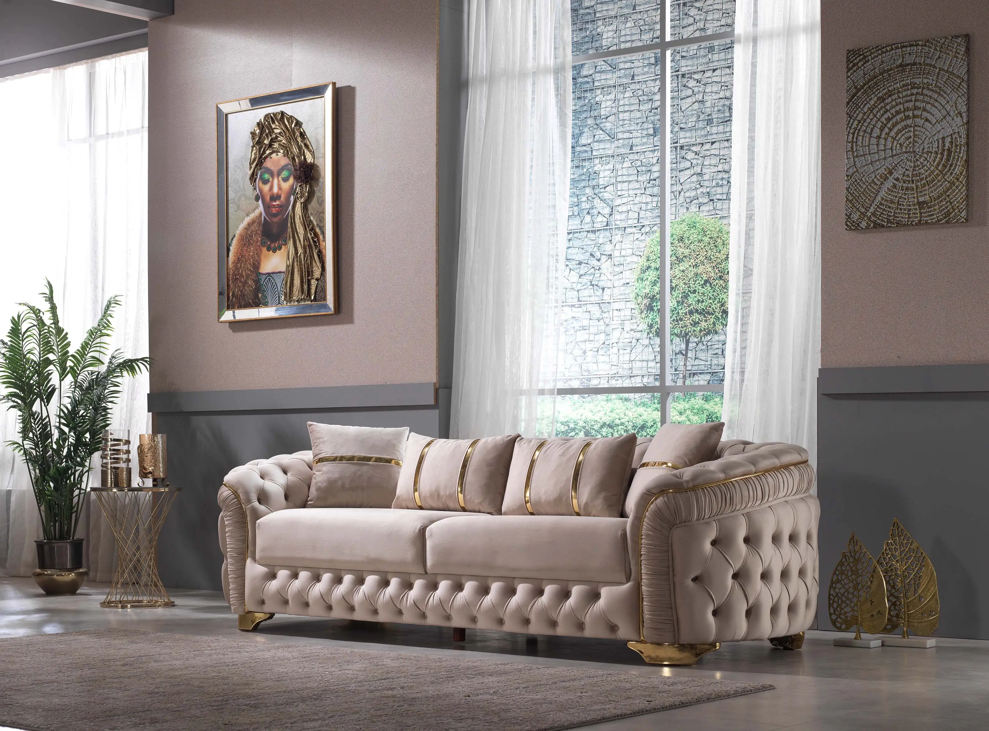 Fixed Sofa Fixed 3 seats Chesterfield Style Ara