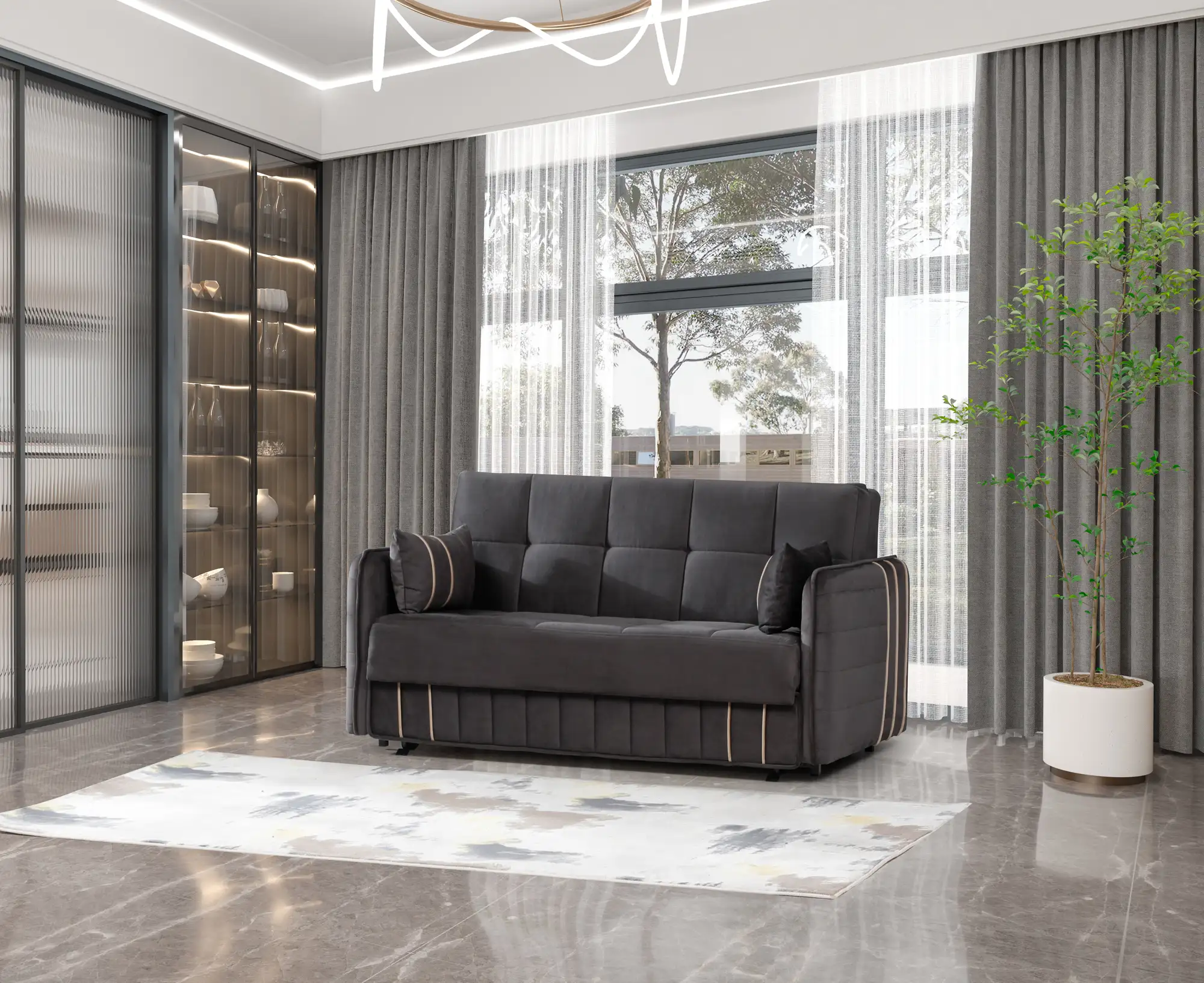 Sofa bed with 2 gray worlds