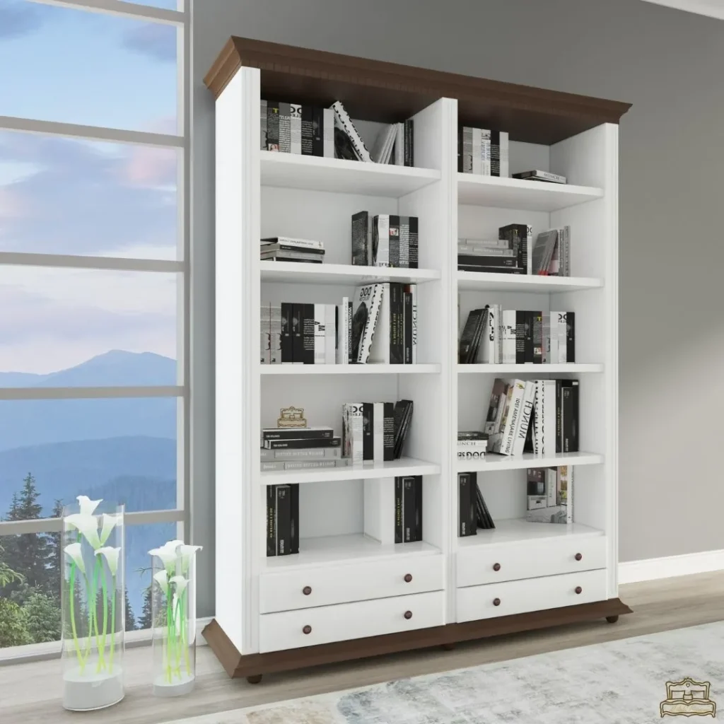 Solid wood library that tells a story, reading angle with memories, massive wood with emotion
